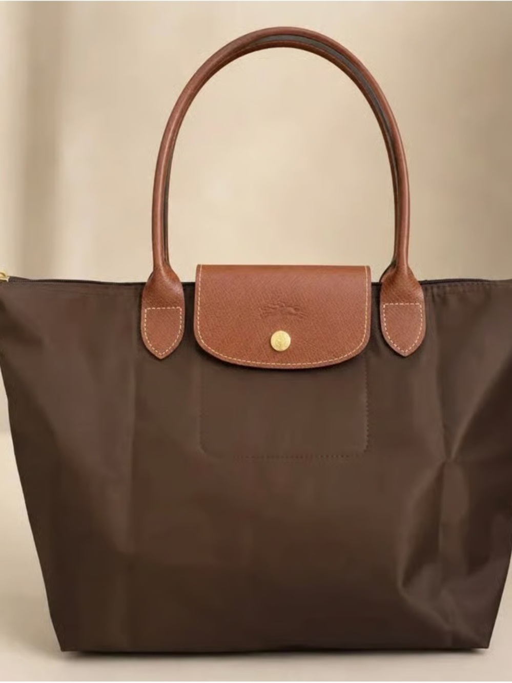Longchamp Brown Nylon Tote with Chestnut Leather Trim